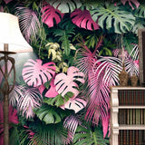 Papier peint jungle vert et rose