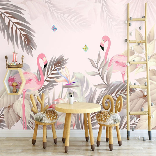 Papier peint chambre enfant flamants roses