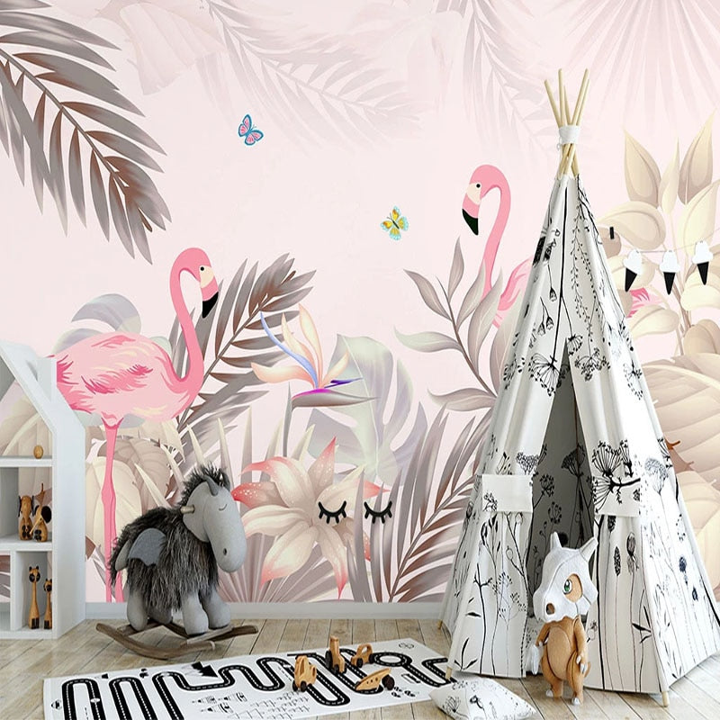 Papier peint chambre enfant flamants roses