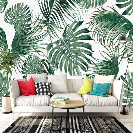 Papier peint tropical grandes feuilles