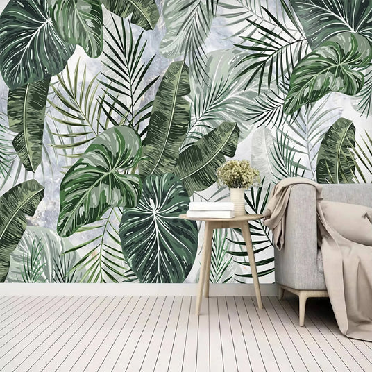 Papier peint feuilles tropicales