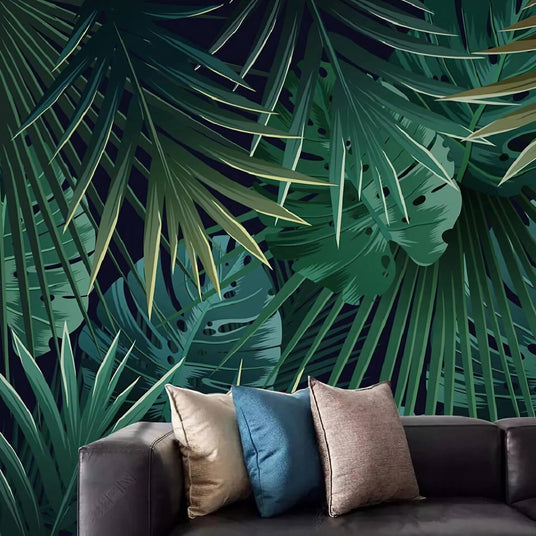 Papier peint grandes feuilles exotiques tropical