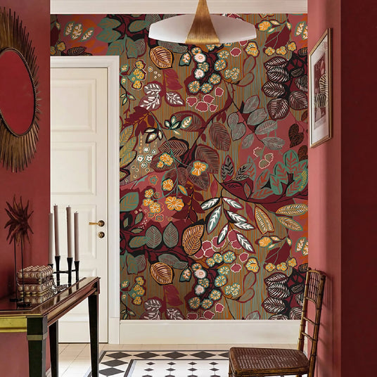 Papier peint jungle motif floral rétro