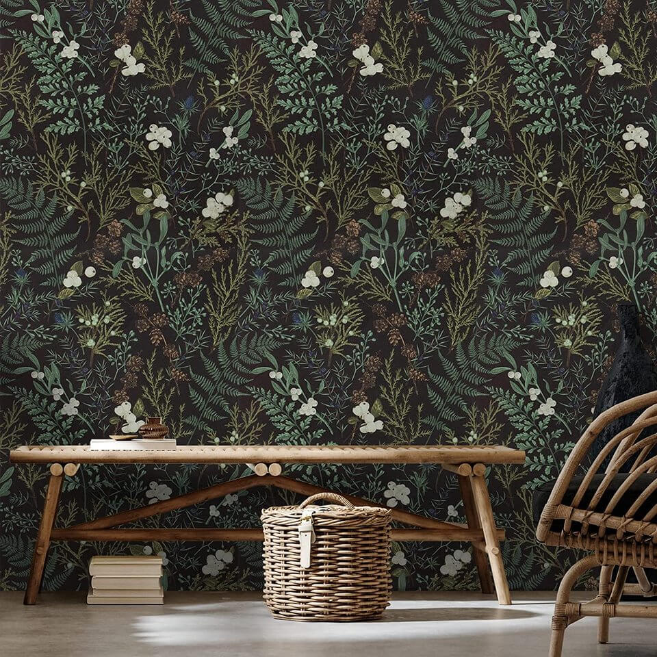 Papier peint jungle motifs végétaux détaillés