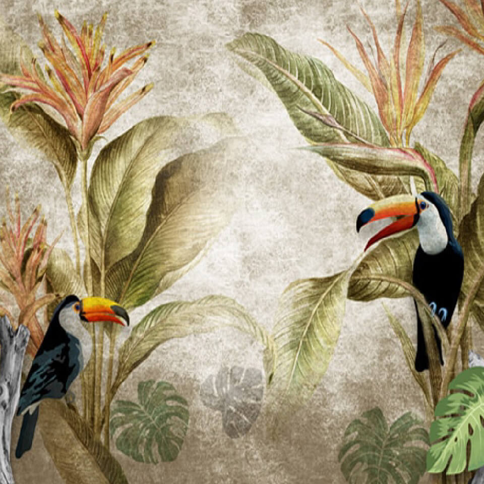 Papier peint jungle toucans