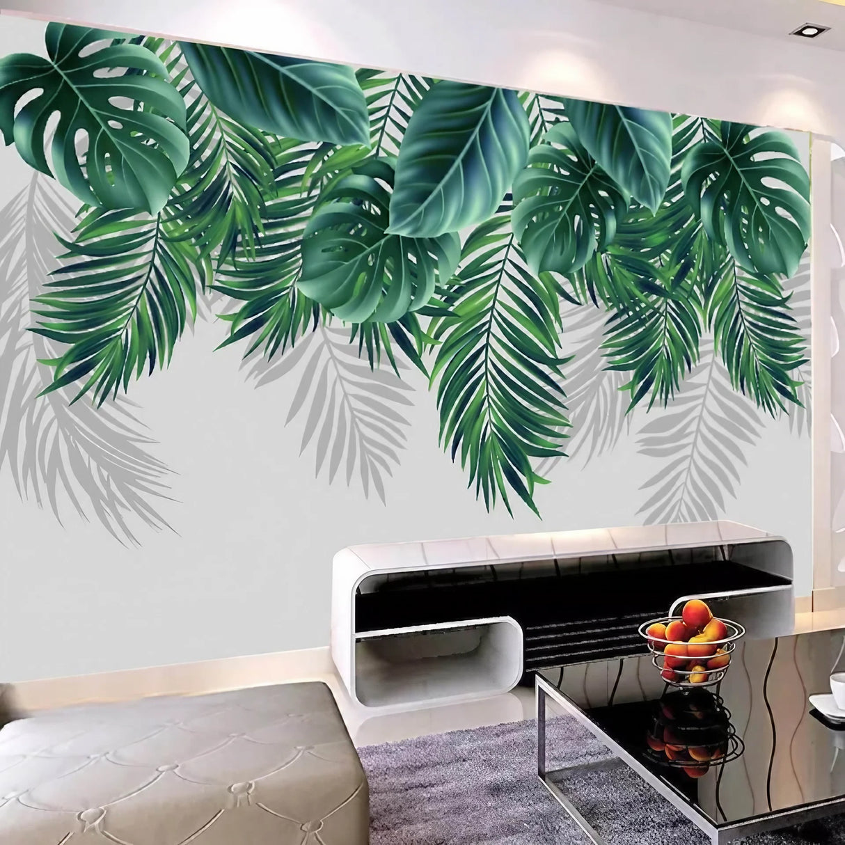 Papier peint tropical fond blanc