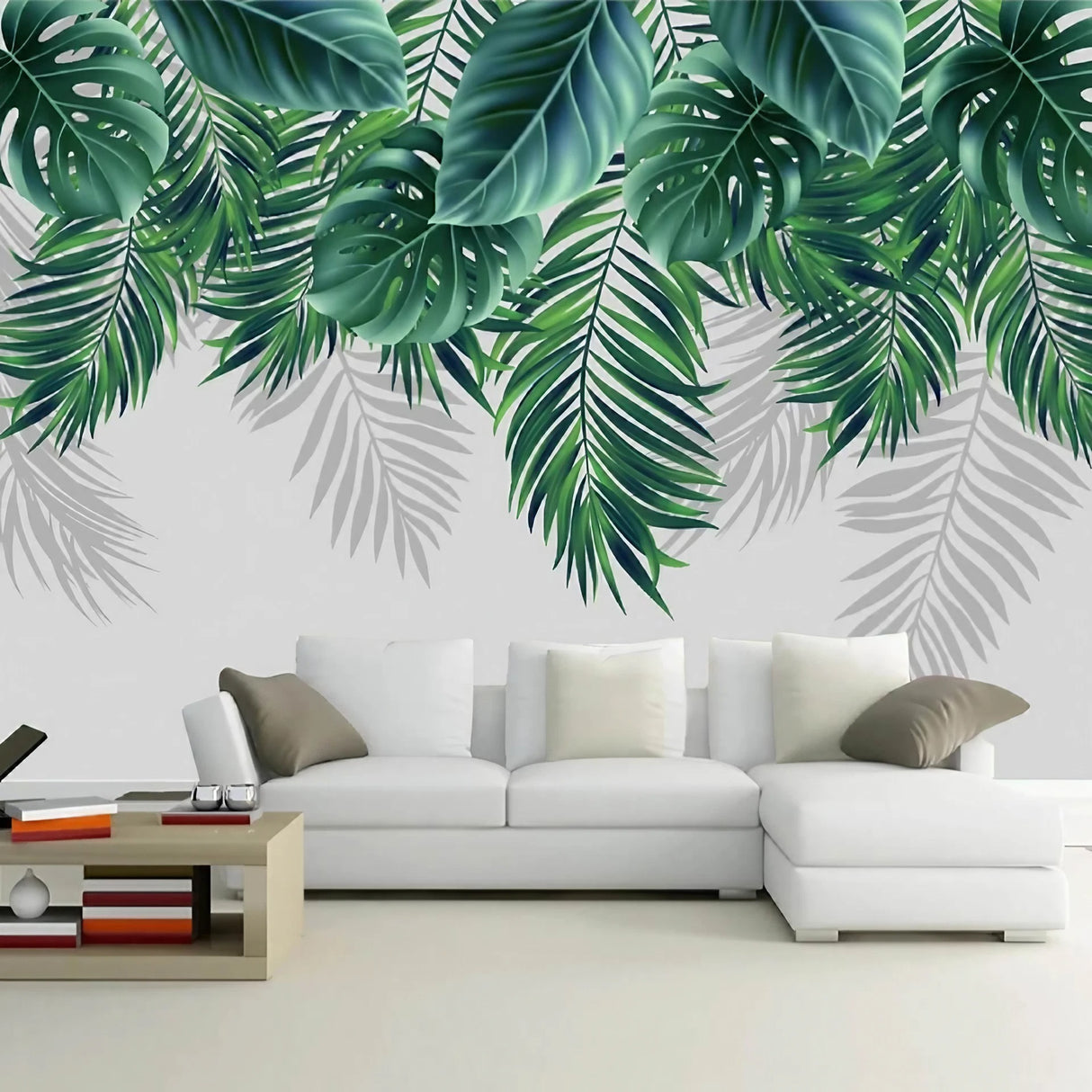 Papier peint tropical fond blanc