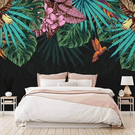 Papier peint tropical fond noir