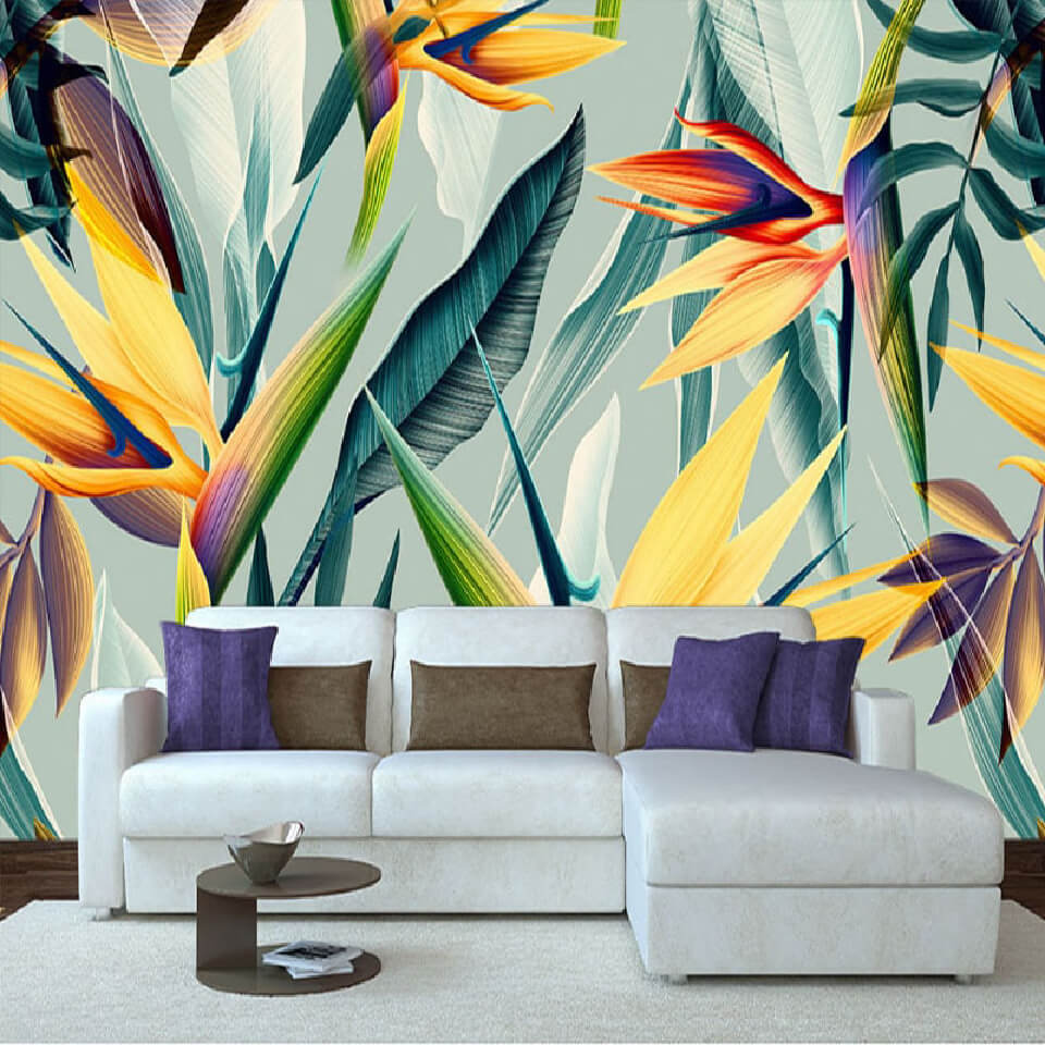 Papier peint tropical multicolore