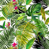 Papier peint tropical vert avec fleurs roses