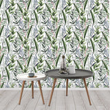 Papier peint jungle vert et blanc