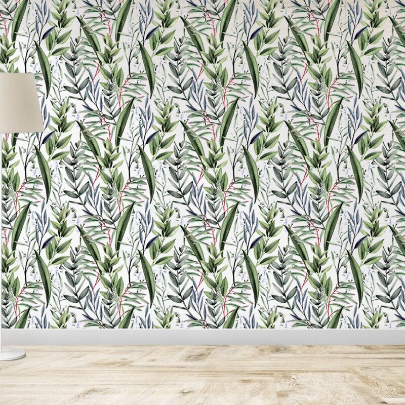 Papier peint jungle vert et blanc