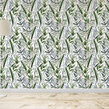 Papier peint jungle vert et blanc