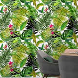 Papier peint tropical vert avec fleurs roses