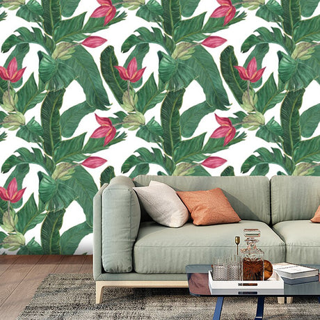 Papier peint tropical vert et rose