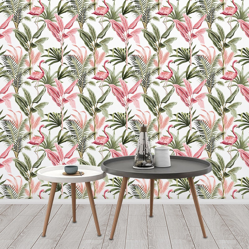 Papier peint jungle flamant rose