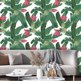 Papier peint tropical vert et rose