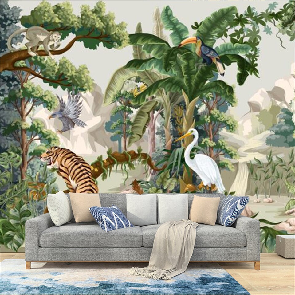 Papier peint panoramique jungle animaux